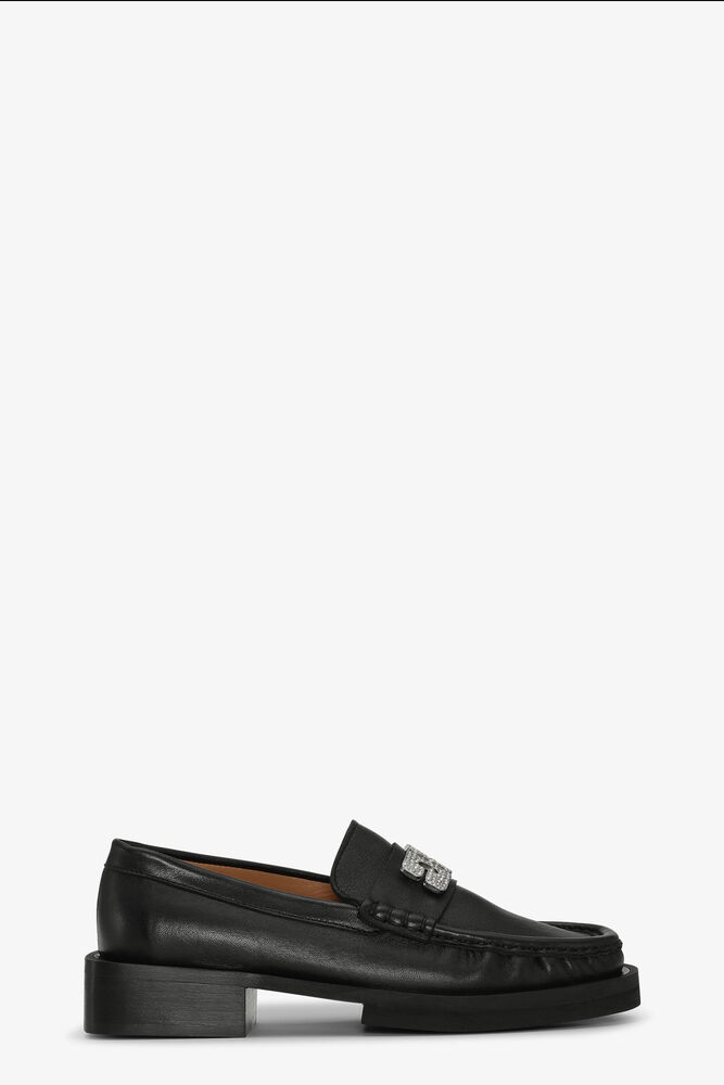 Black Rhinestone Logo Loafers