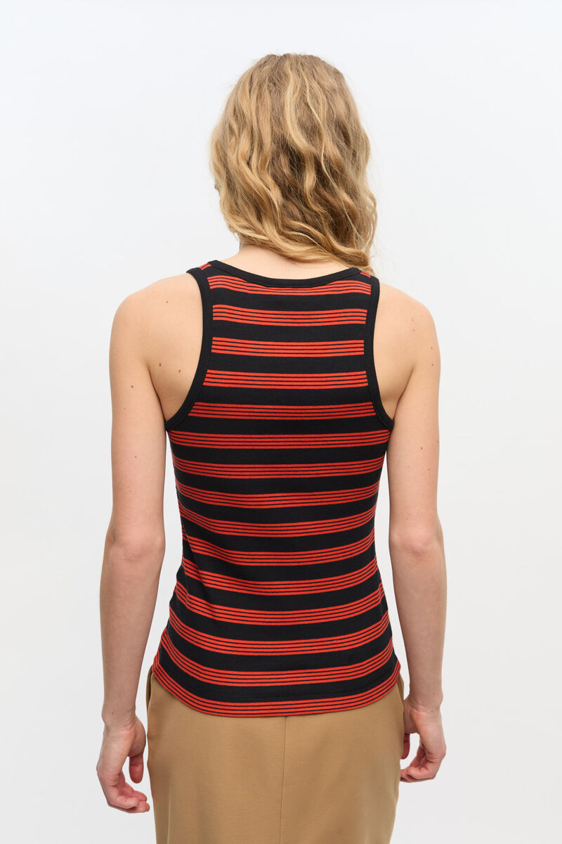 Red Striped Soft Cotton Rib Tank Top, Elastane, in colour Red Alert - 3 - GANNI