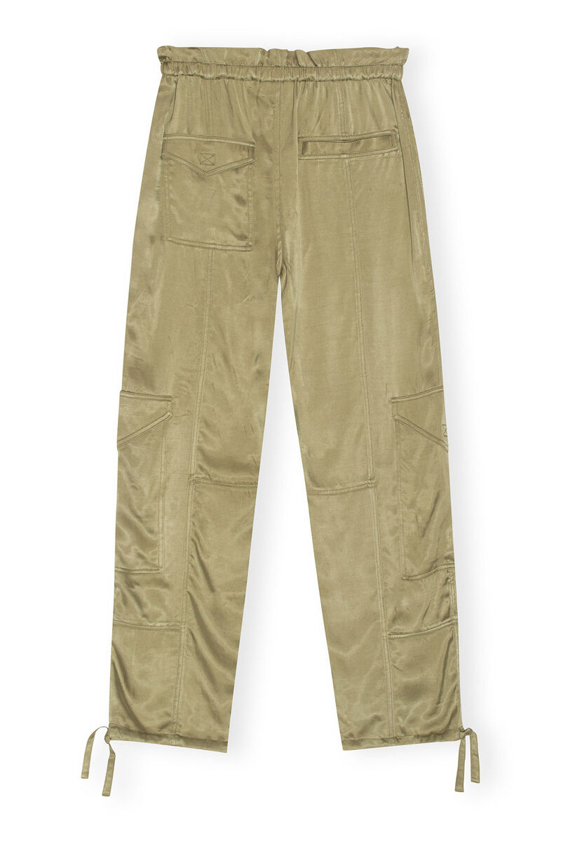 Washed Satin Pants, Cupro, in colour Aloe - 2 - GANNI