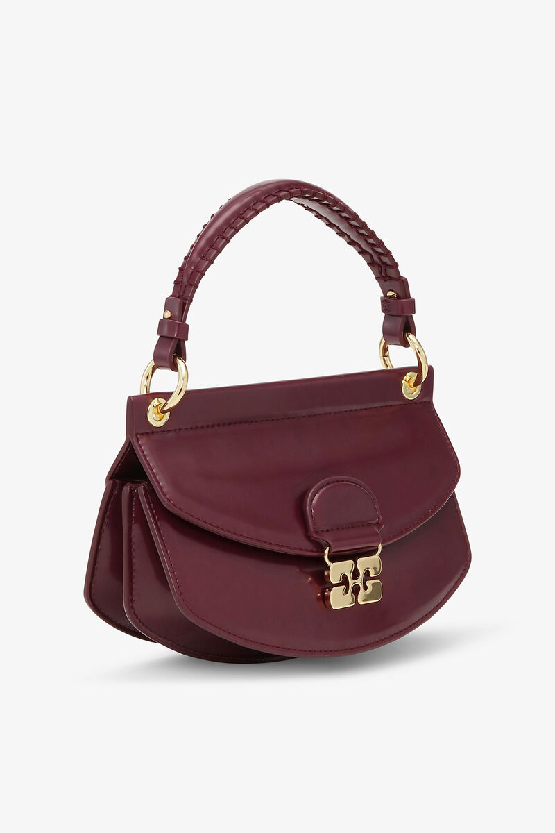 Burgundy Mini Top Handle Apo-G Bag, Polyurethane, in colour Tawny Port - 2 - GANNI