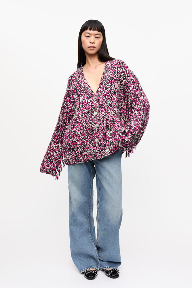 Purple Fringe Wool Handknit Cardigan