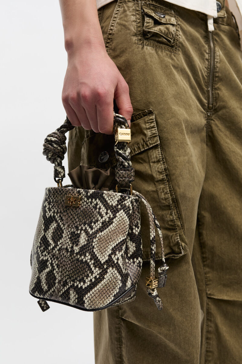Snake Mini GANNI Bou Bucket Bag, Polyester, in colour Egret - 3 - GANNI