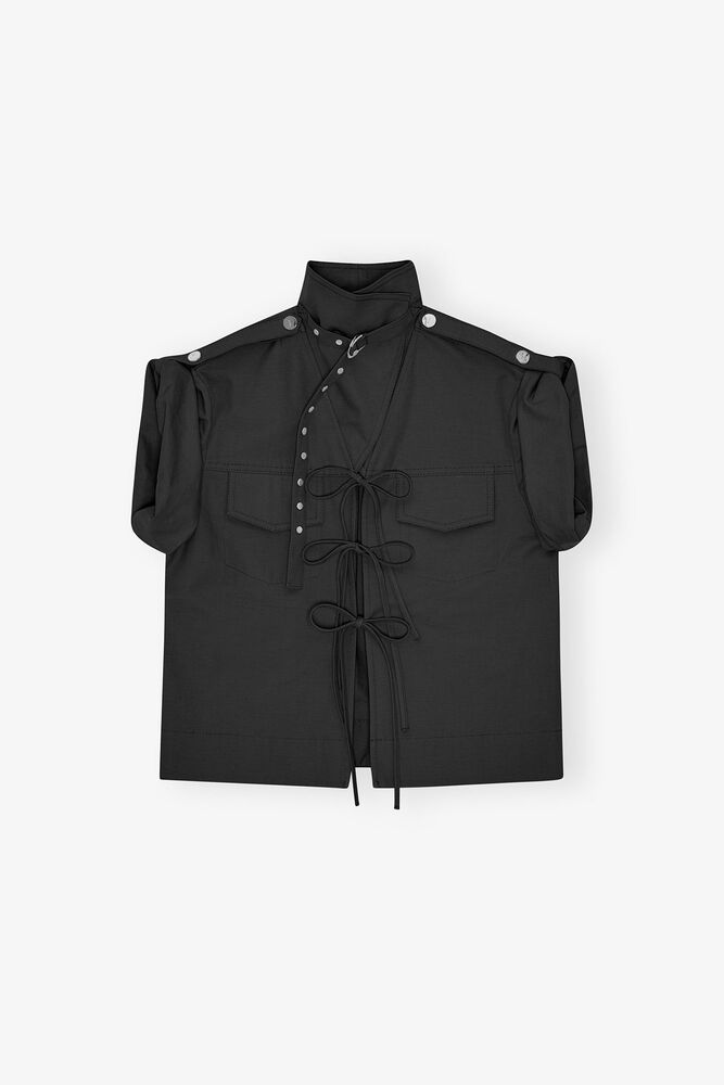 Black Stretch Cotton Blouse