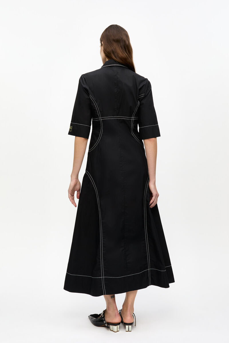 Black Cotton Poplin Shirt Dress, Cotton, in colour Black - 3 - GANNI