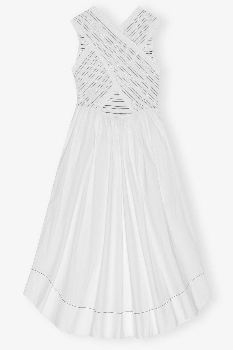 White Washed Stretch Cotton Smock Midi Dress, Cotton, in colour Bright White - 2 - GANNI